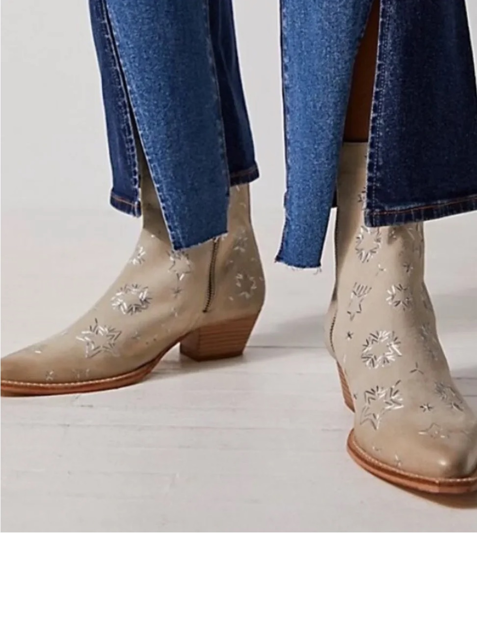 Free People Beige Embroidered Ankle Booties